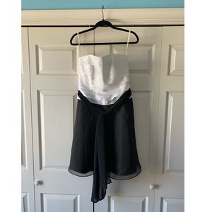 Black and white strapless formal dress